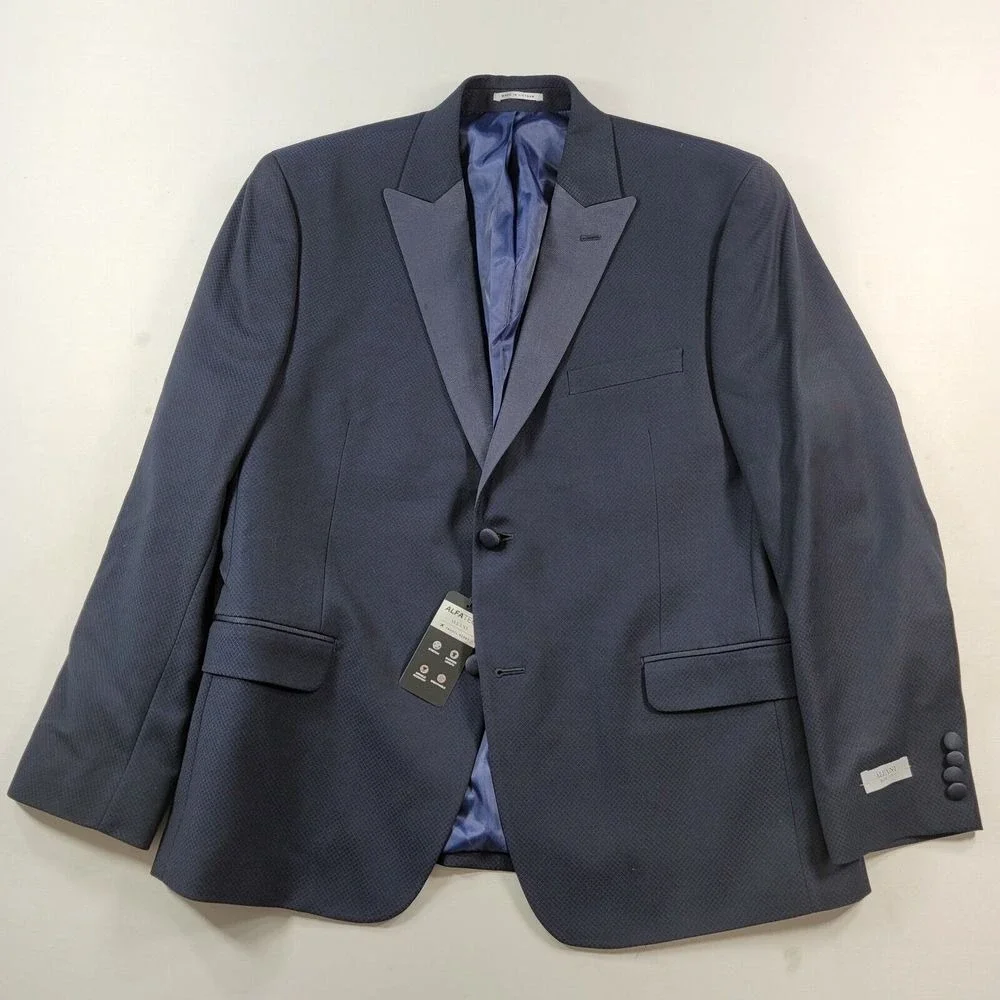 Alfani Slim-Fit‎ Tuxedo Suit Jacket Mens 44S Navy Blue Diamond Grid $360 NEW